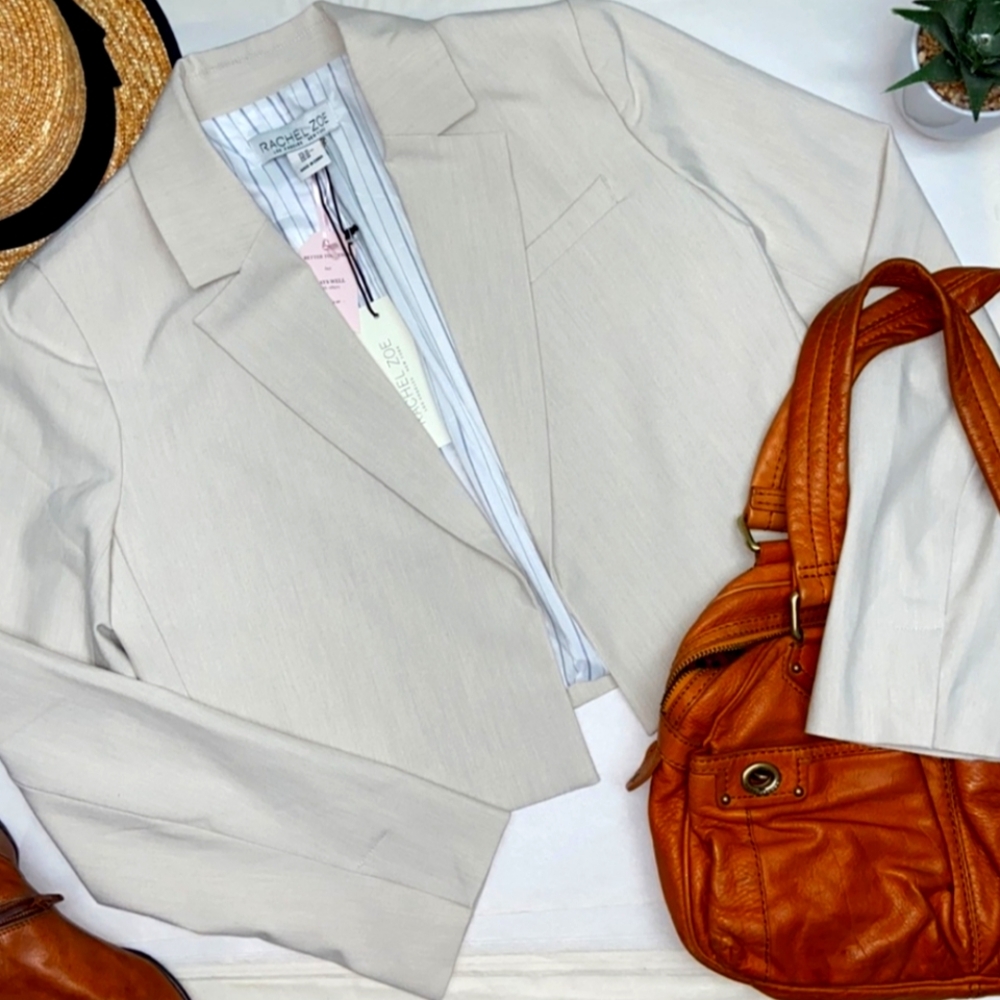 Rachel Zoe cropped neutral tone blazer, size M